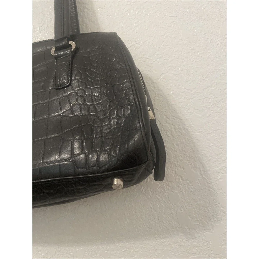 Monsac Handbag Croc Embossed East West Black Leather Shoulder Purse Preppy Bag